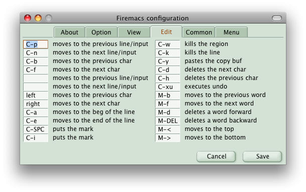 The configuration window